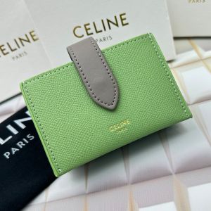 Celine Accordeon Card Holder in Bicolour Grained Calfskin Green/Grey