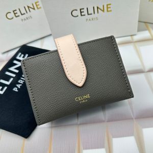 Celine Accordeon Card Holder in Bicolour Grained Calfskin Grey/Beige