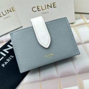 Celine Accordeon Card Holder in Bicolour Grained Calfskin Grey/White