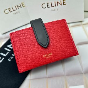 Celine Accordeon Card Holder in Bicolour Grained Calfskin Red/Black