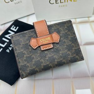 Celine Accordeon Card Holder in Triomphe Canvas and Calfskin Black/Brown