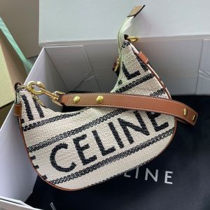 Celine Ava Bag in Striped Textile with Celine Jacquard and Calfskin White/Black