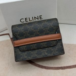 Celine Business Card Holder in Triomphe Canvas and Lambskin Black/Khaki