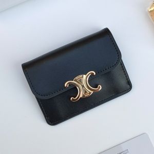 Celine Card Holder in Shiny Calfskin with Flap Triomphe Black