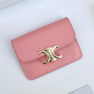 Celine Card Holder in Shiny Calfskin with Flap Triomphe Cherry