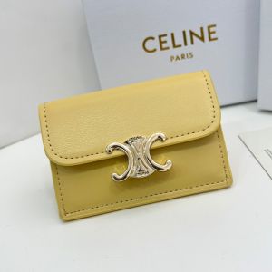 Celine Card Holder in Shiny Calfskin with Flap Triomphe Lemon
