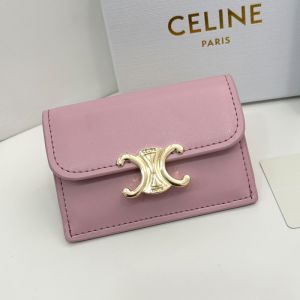 Celine Card Holder in Shiny Calfskin with Flap Triomphe Pink