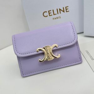 Celine Card Holder in Shiny Calfskin with Flap Triomphe Purple
