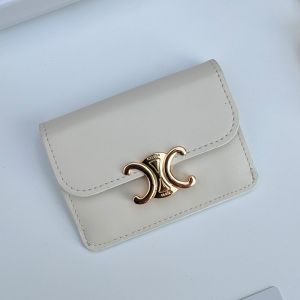 Celine Card Holder in Shiny Calfskin with Flap Triomphe White