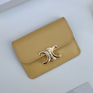 Celine Card Holder in Shiny Calfskin with Flap Triomphe Yellow