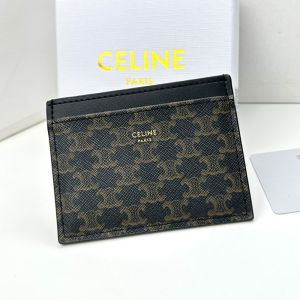 Celine Card Holder in Triomphe Canvas and Calfskin Black
