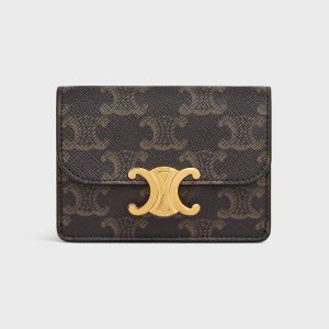 Celine Card Holder in Triomphe Canvas with Flap Triomphe Black/Brown