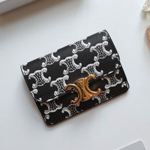 Celine Card Holder in Triomphe Canvas with Flap Triomphe Black/White