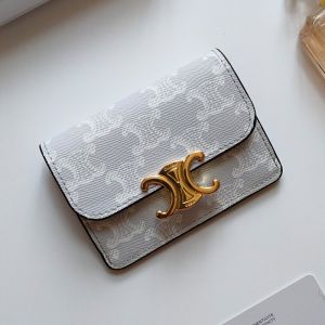 Celine Card Holder in Triomphe Canvas with Flap Triomphe Grey/White