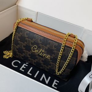 Celine Chain Clutch in Triomphe Canvas with Celine Embroidery Black