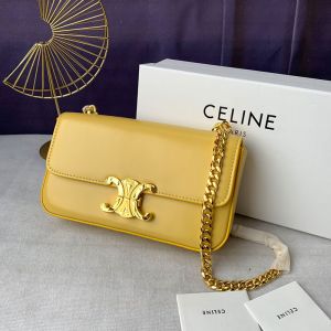 Celine Chain Shoulder Bag Triomphe in Shiny Calfskin Yellow