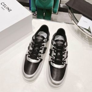 Celine Ct-04 Trainer Low Lace-Up Sneakers Unisex Calfskin Black/Silver