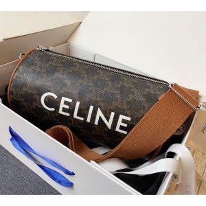 Celine Cylinder Bag in Triomphe Canvas with Celine Print Black