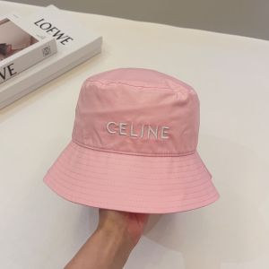 Celine Embroidery Bucket Hat in Cotton with Triomphe Pink