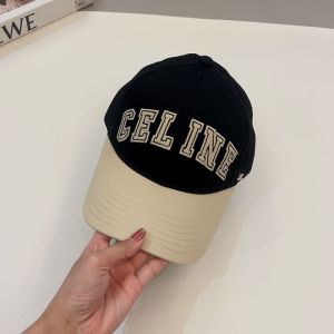 Celine Embroidery College Baseball Cap in Cotton with Triomphe Black/Khaki