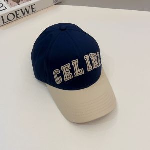 Celine Embroidery College Baseball Cap in Cotton with Triomphe Navy Blue/Khaki