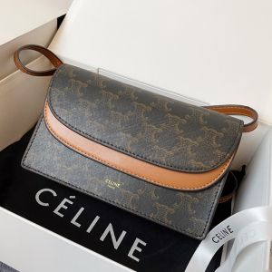 Celine Large Strap Wallet in Triomphe Canvas and Smooth Lambskin Black