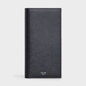 Celine Large Vertical Bifold Wallet in Grained Calfskin with Coin Compartment Black