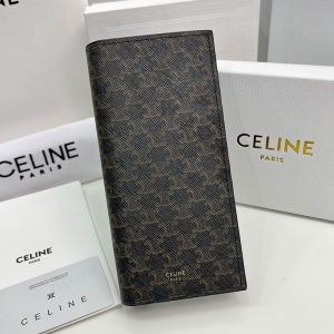 Celine Large Vertical Bifold Wallet in Triomphe Canvas with Coin Compartment Black