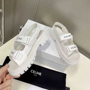 Celine Leo Scratch Platform Sandals Women Calfskin with Velcro White