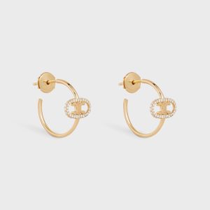 Celine Maillon Triomphe Hoops Earrings in Metal and Crystals Gold