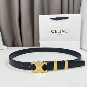 Celine Medium Triomphe Belt in Smooth Calfskin with Metal Loop Black/Gold