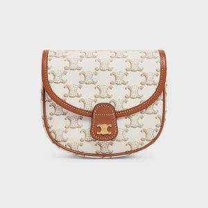 Celine Mini Besace Bag in Triomphe Canvas and Calfskin White