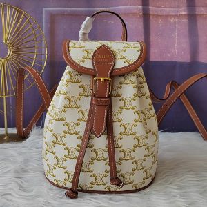 Celine Mini Folco Backpack in Triomphe Canvas and Calfskin White/Yellow