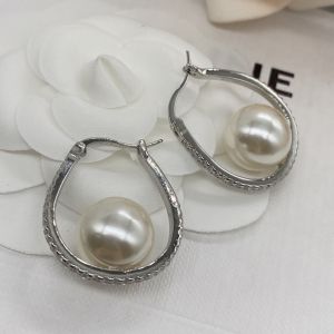 Celine Monochroms Strass Hoop Earrings in Brass with Crystals and Pearls White