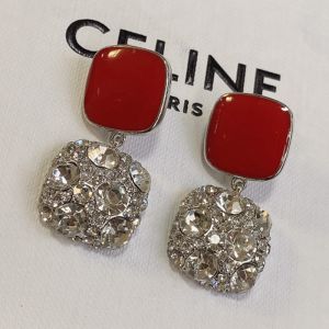 Celine Onyx Stud Earrings in Sterling Silver with Rhinestone Red
