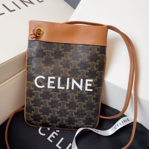 Celine Phone Pouch in Triomphe Canvas with Celine Print Black