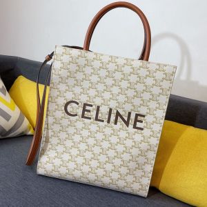 Celine Small Vertical Cabas Bag in Triomphe Canvas White