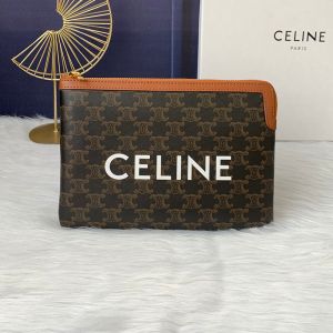 Celine Small Pouch in Triomphe Canvas with Celine Print Black