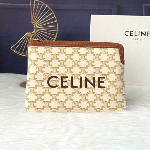 Celine Small Pouch in Triomphe Canvas with Celine Print White