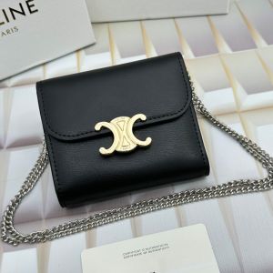 Celine Small Trifold Chain Wallet in Shiny Calfskin Black
