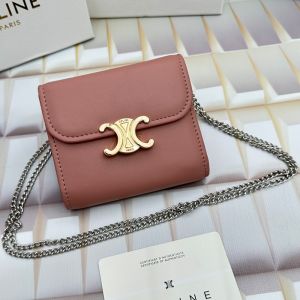 Celine Small Trifold Chain Wallet in Shiny Calfskin Cherry