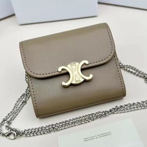 Celine Small Trifold Chain Wallet in Shiny Calfskin Khaki