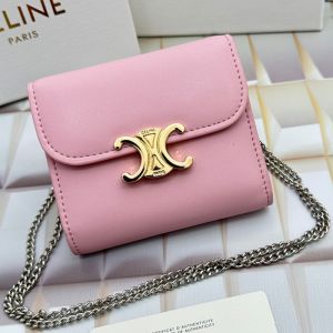 Celine Small Trifold Chain Wallet in Shiny Calfskin Pink