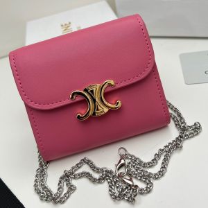 Celine Small Trifold Chain Wallet in Shiny Calfskin Rose