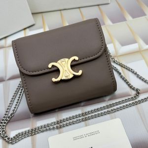 Celine Small Trifold Chain Wallet in Shiny Calfskin Taupe