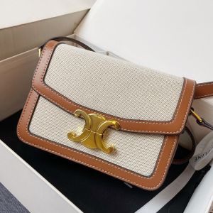 Celine Teen Triomphe Bag in Textile and Calfskin White