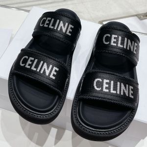 Celine Tippi Platform Slides Women Mesh and Textile with Celine Jacquard Black