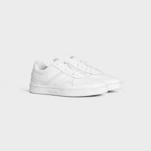 Celine Trainer Low Lace-Up Sneakers Unisex Calfskin and Laminated Calfskin White