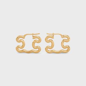 Celine Triomphe Frame Large Earrings in Brass Gold