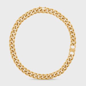 Celine Triomphe Gourmette Necklace in Brass with Gold Finish Gold